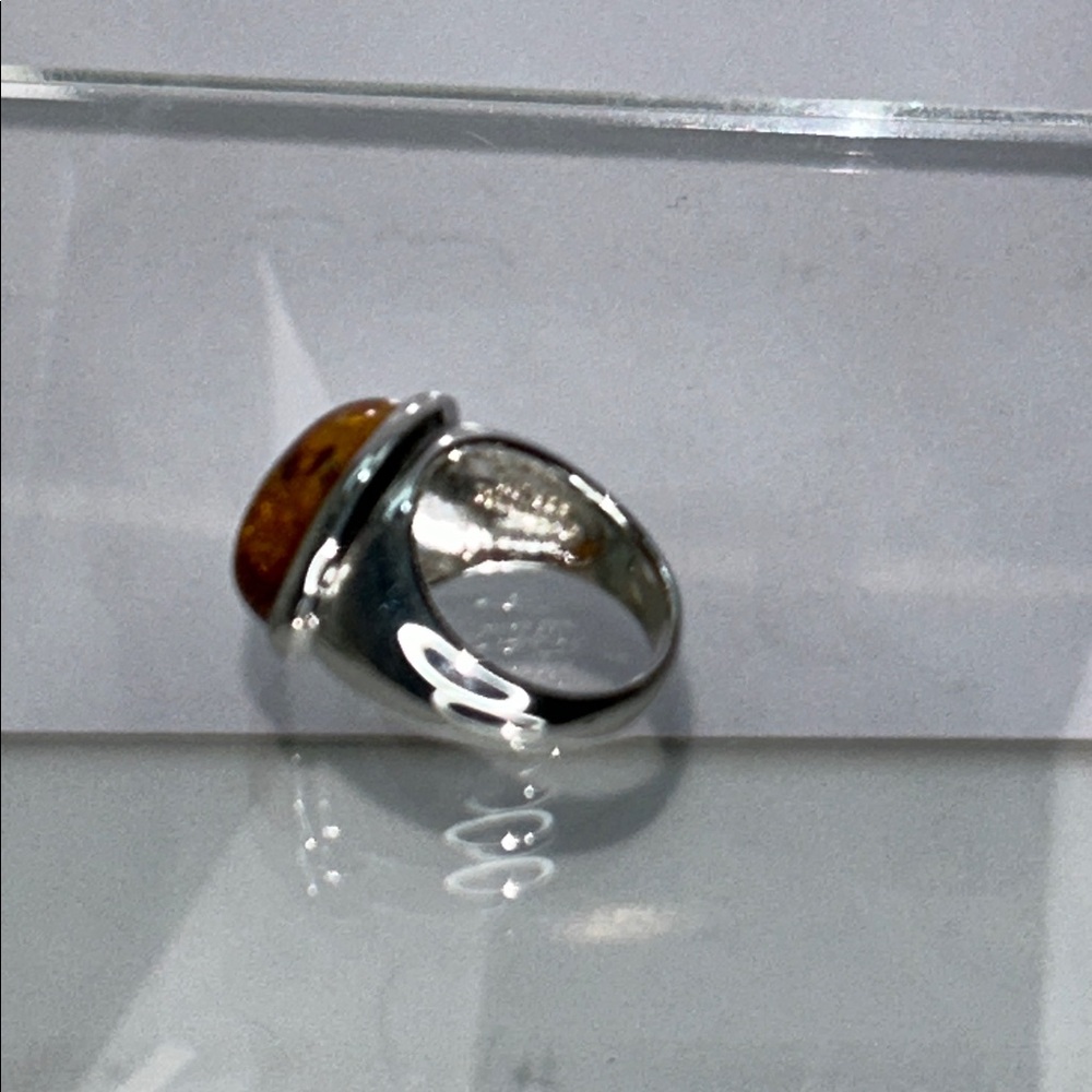 NWOT Genuine Amber Gemstone Sterling Silver Designer Ring - Modern Boho - Picture 8 of 10